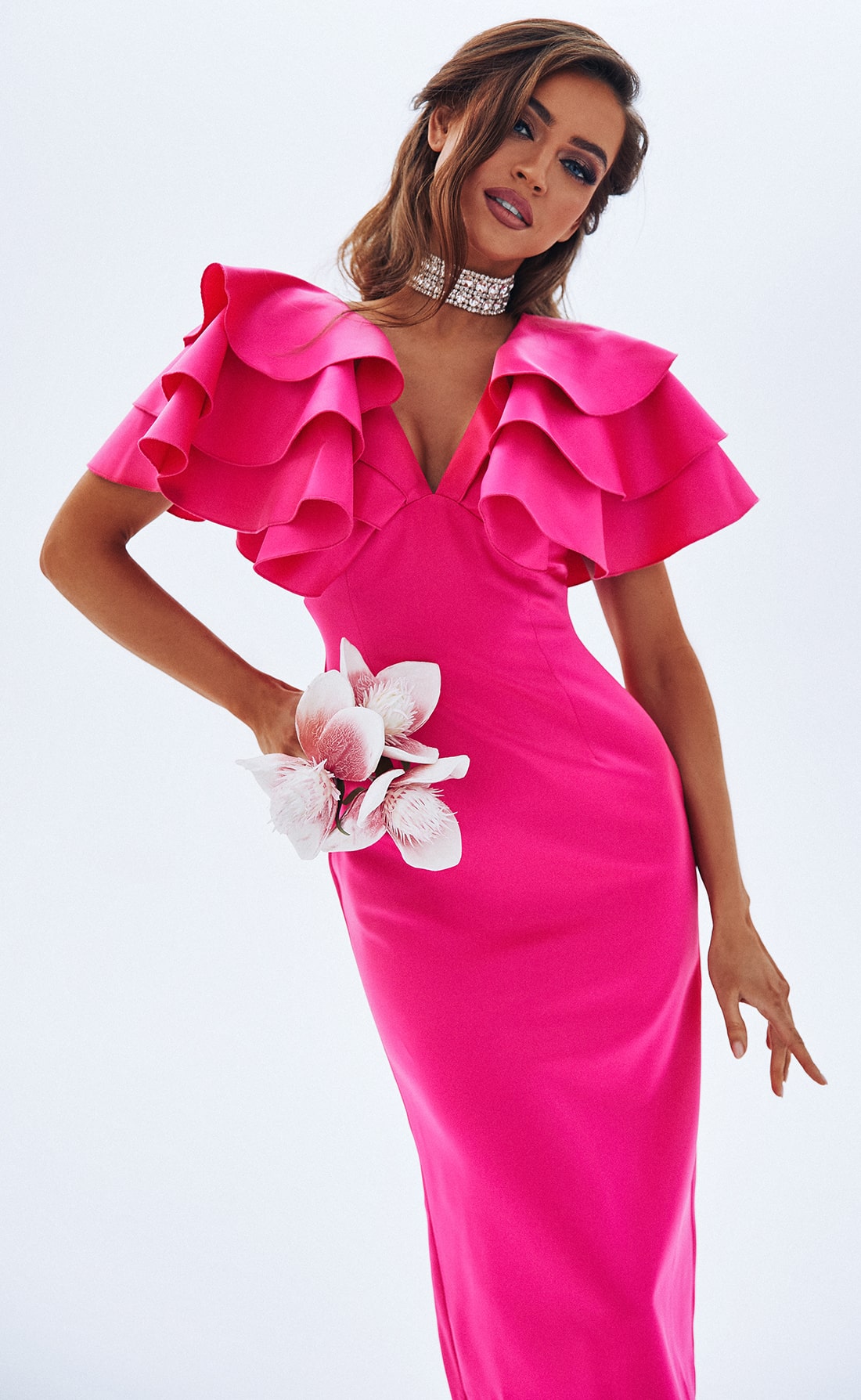 Платье-футляр с воланами Боливия розовый
