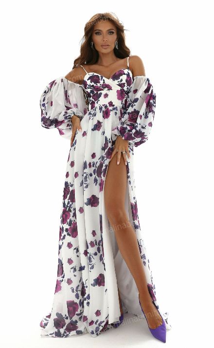 Платье в пол Арабелла, бело-фиолетовый