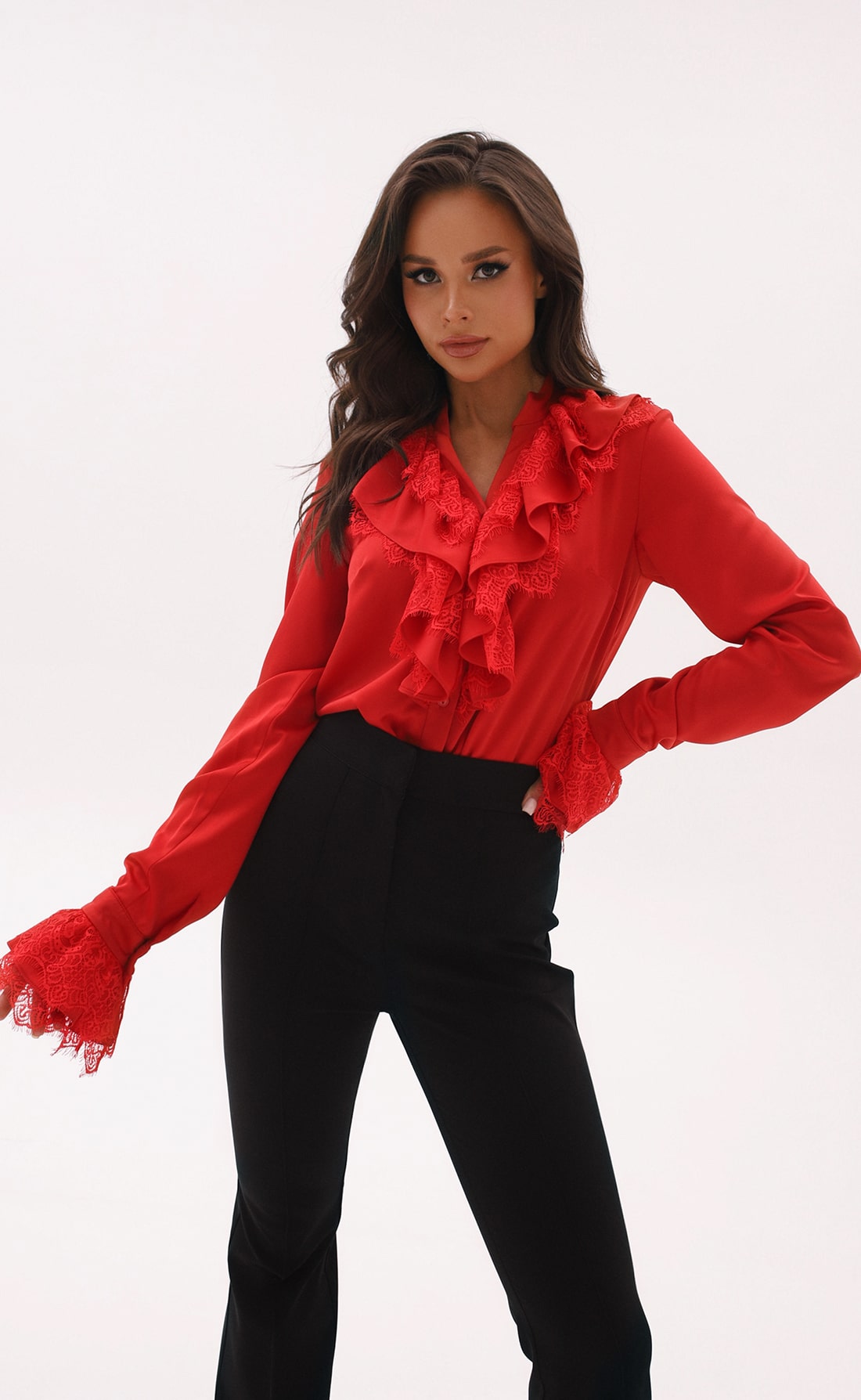 Блуза с кружевной отделкой Феличе красный