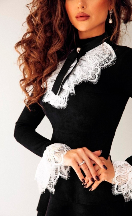 Платье мини, "Маргарет", со съемными деталями, черно-белый, Размер: 40 XS