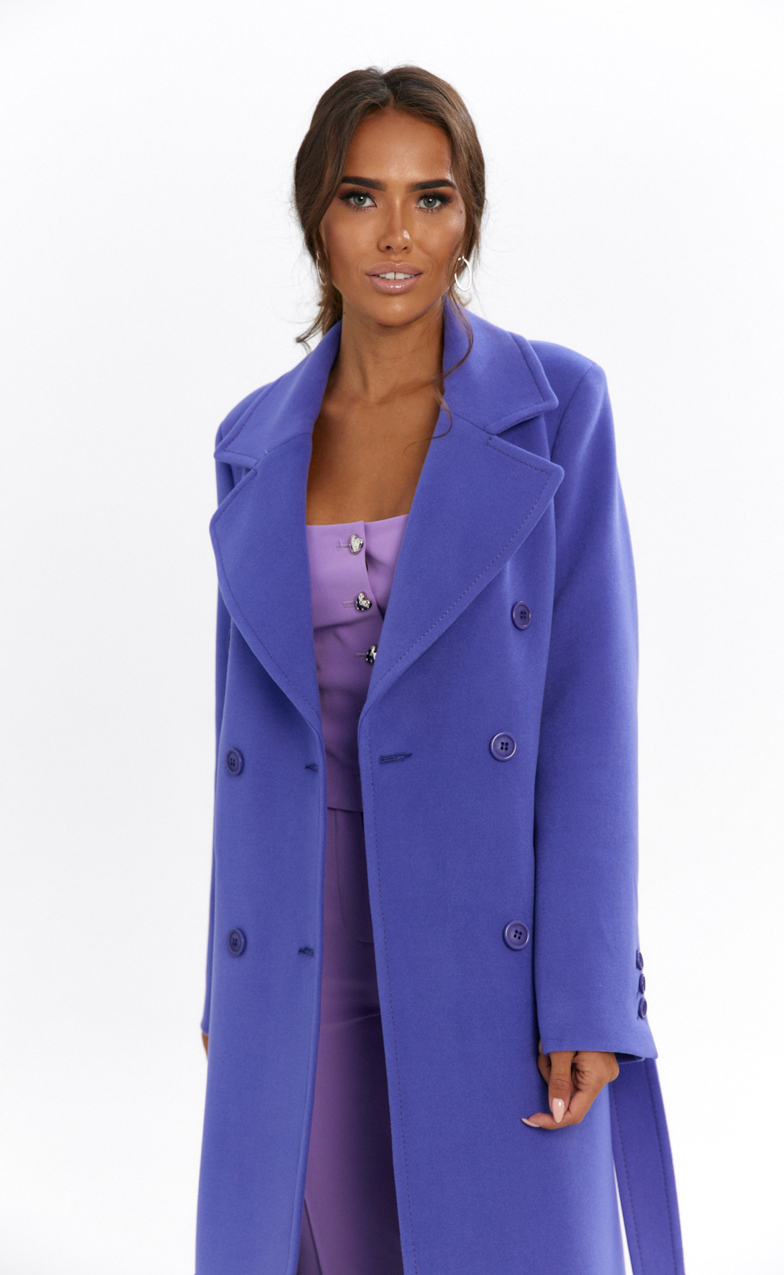 Пальто миди Мадрид, с поясом, фиолетовый инжир, Размер: 40 XS