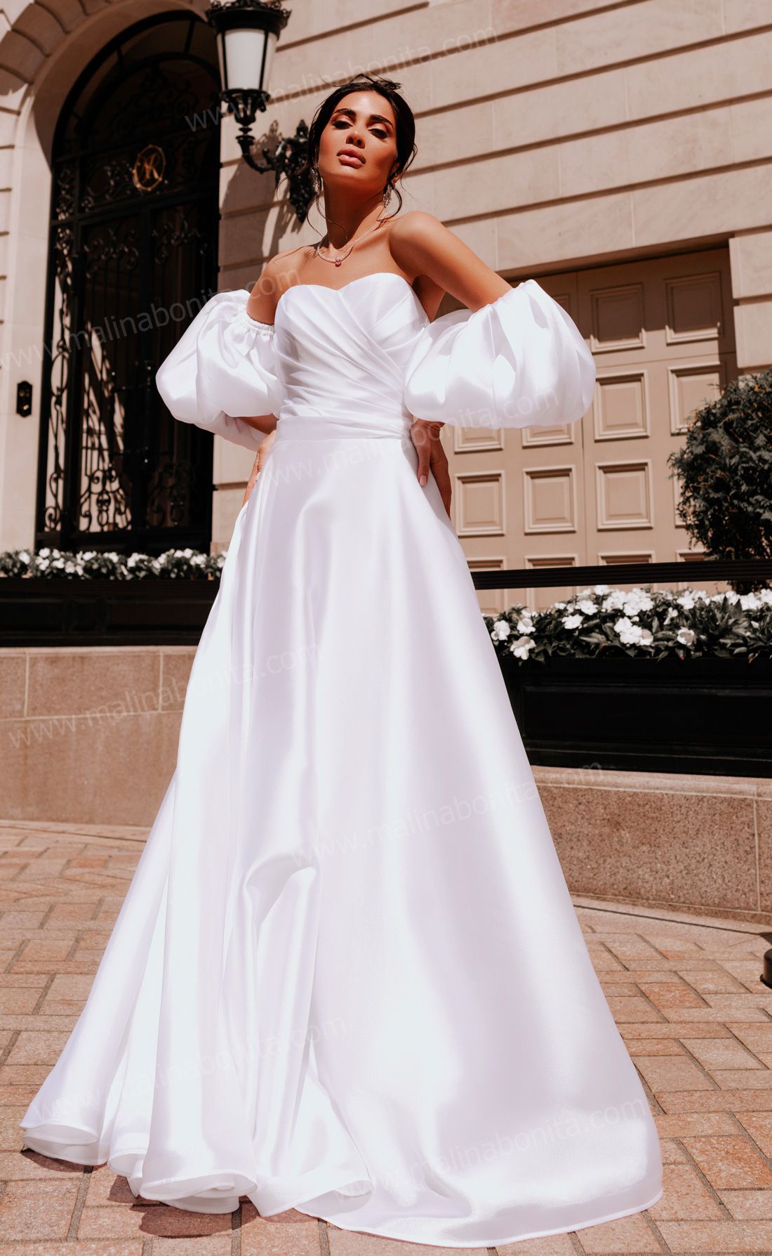 Платье в пол с объемным рукавом Риана белый, Размер: 44 M