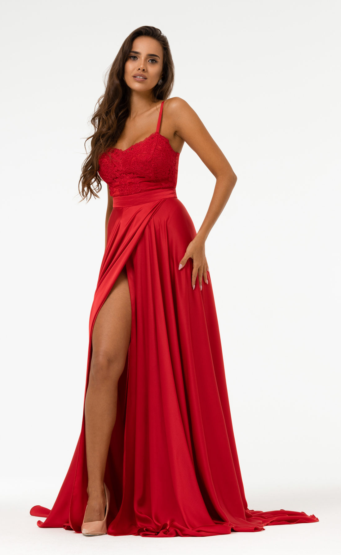 Платье в пол, бретели красный, Размер: 46 L