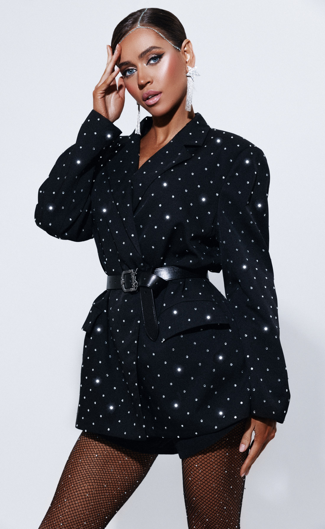 Пиджак оверсайз со стразами черный — Купить в интернет-магазине женской  одежды Malina Bonita