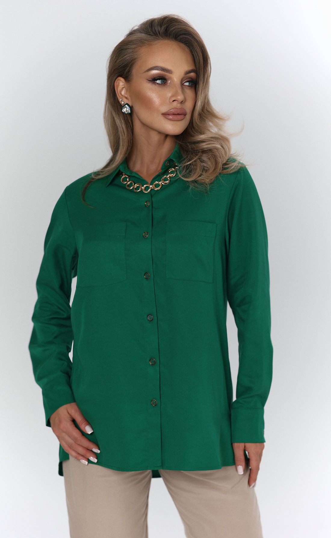 Блуза удлиннёная Ренн зелёный, Размер: 46 L