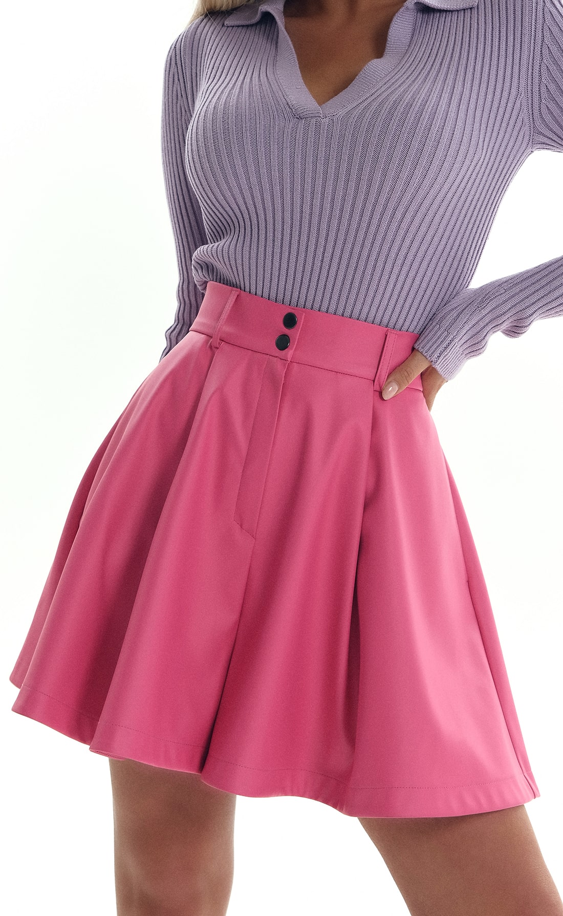 Шорты-юбка эко-кожа розовый, Размер: 40 XS