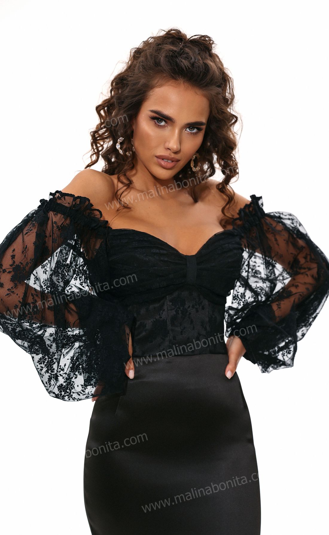 Платье-футляр с рукавами из гипюра Жюльет черный, Размер: 42 S