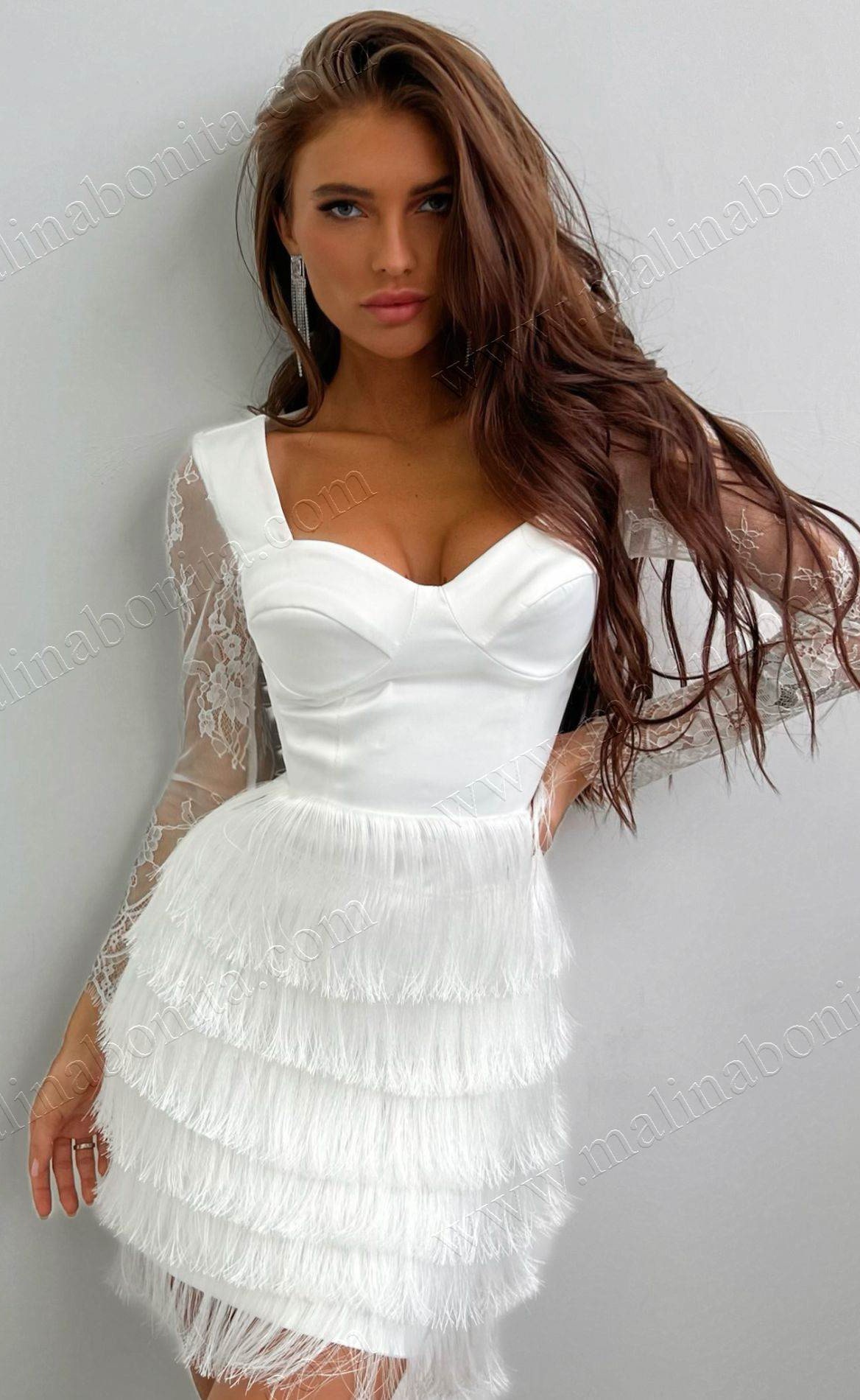 Платье мини кружево с бахромой Шанти белый, Размер: 44 M