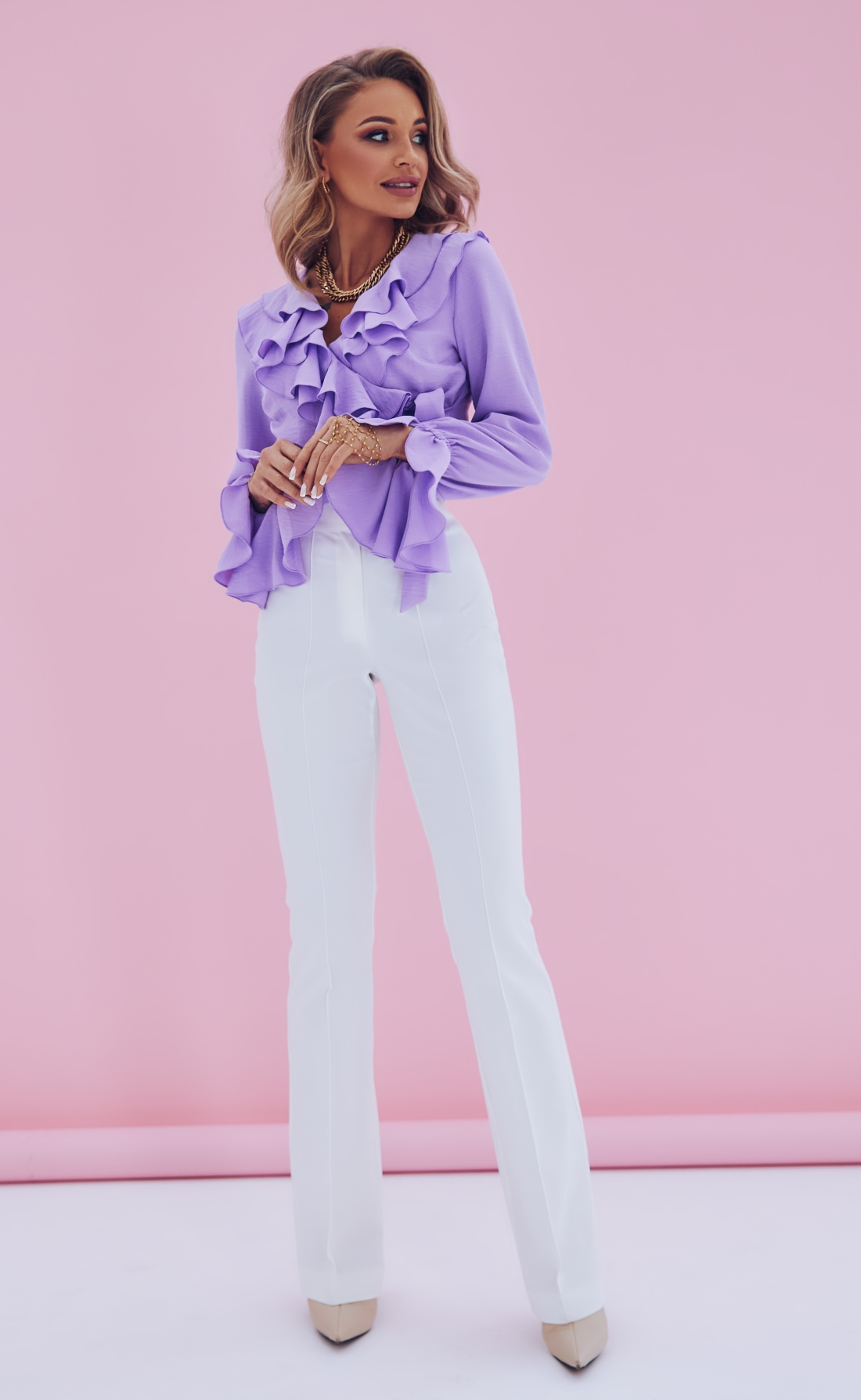 Блуза с воланом Бурж лаванда, Размер: 40 XS
