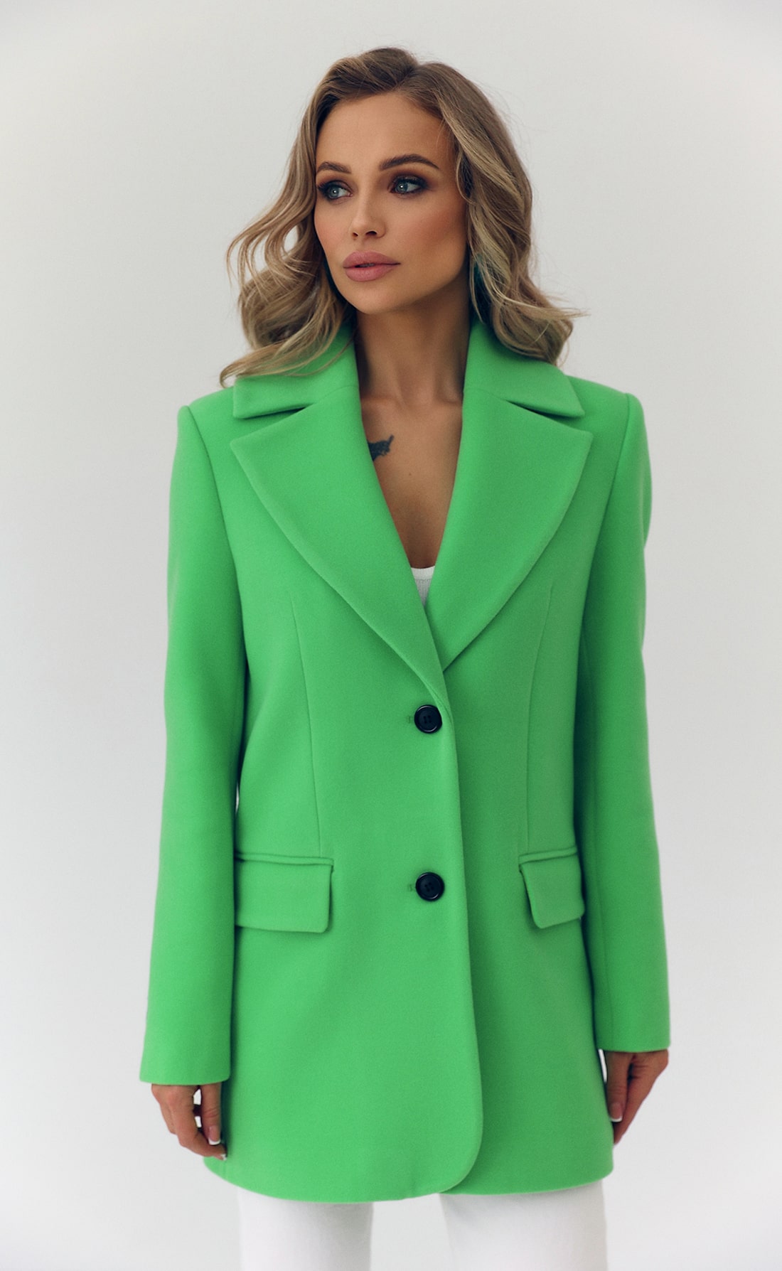 Пальто мини пиджачного кроя зеленое яблоко, Размер: 42 S