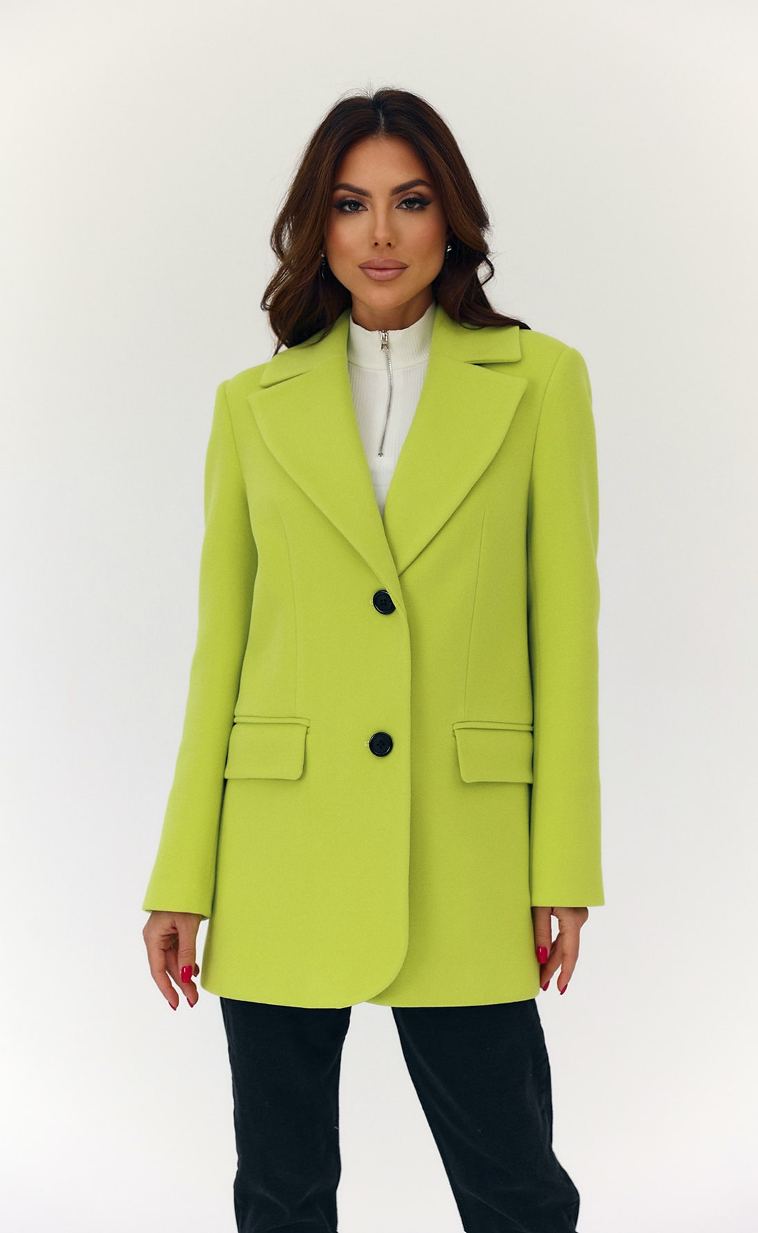 Пальто мини пиджачного кроя лайм, Размер: 40 XS