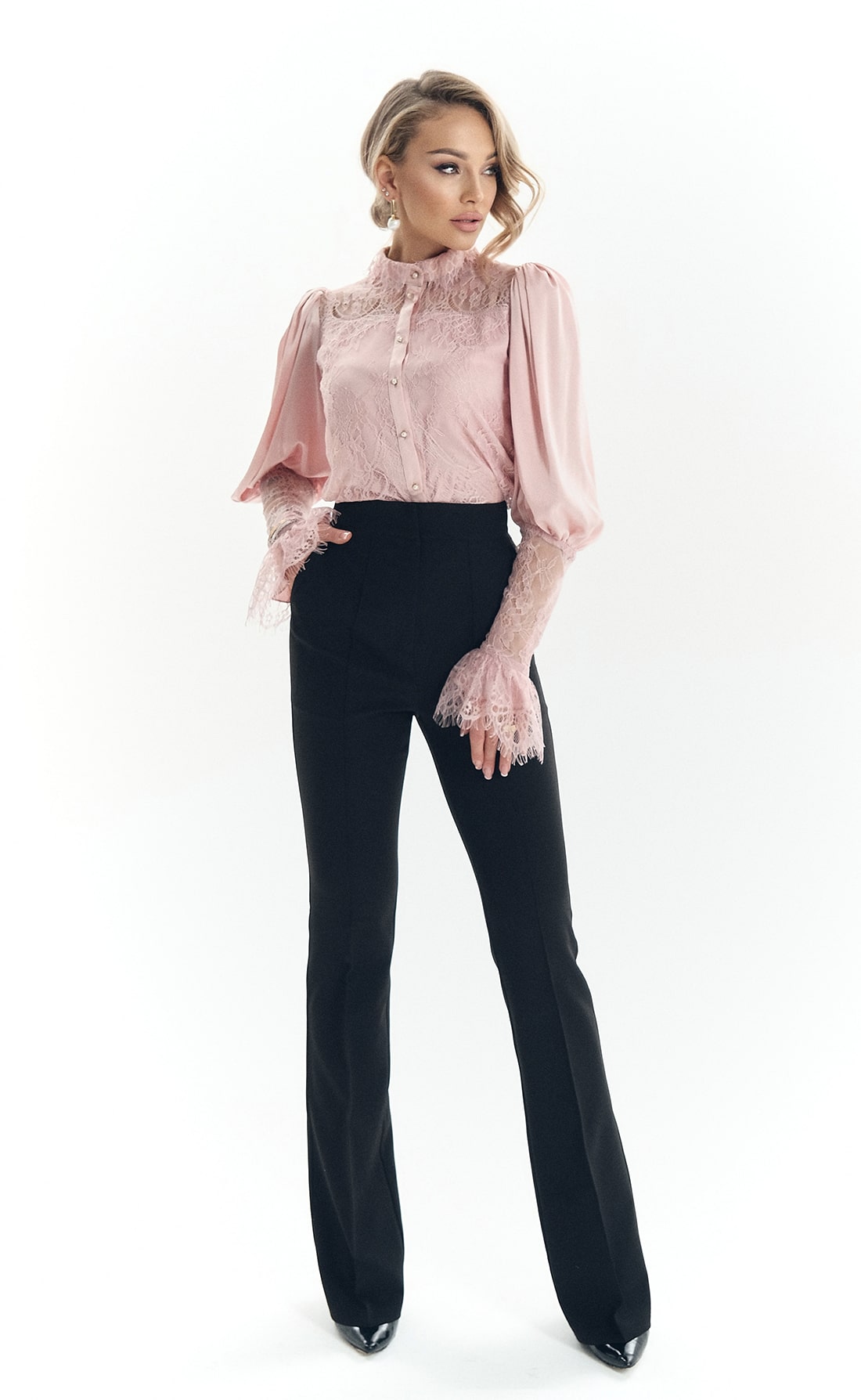 Блуза с кружевом, "Маркиза", нежно-розовый, Размер: 46 L