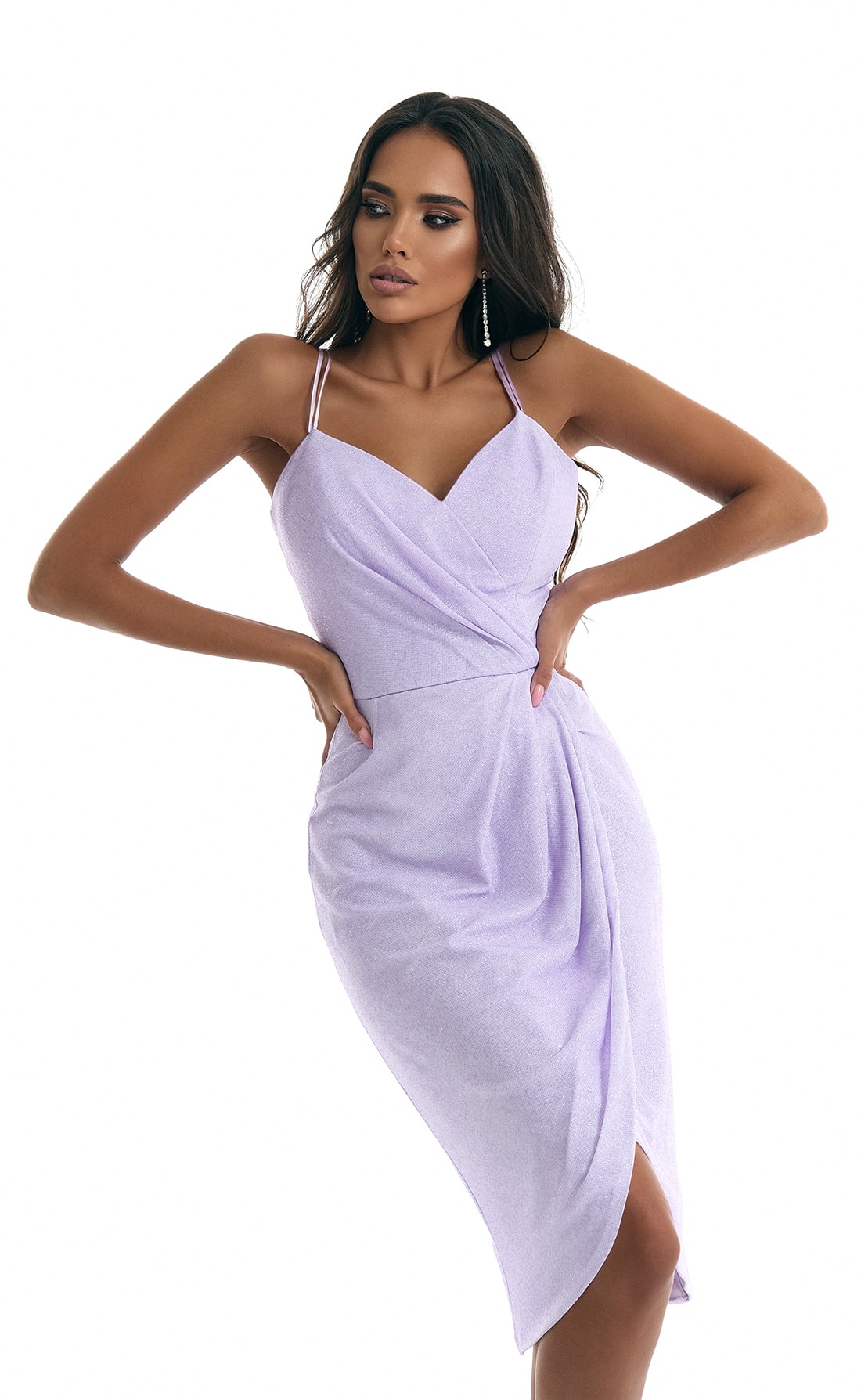 Платье миди с глиттером лаванда, Размер: 40 XS