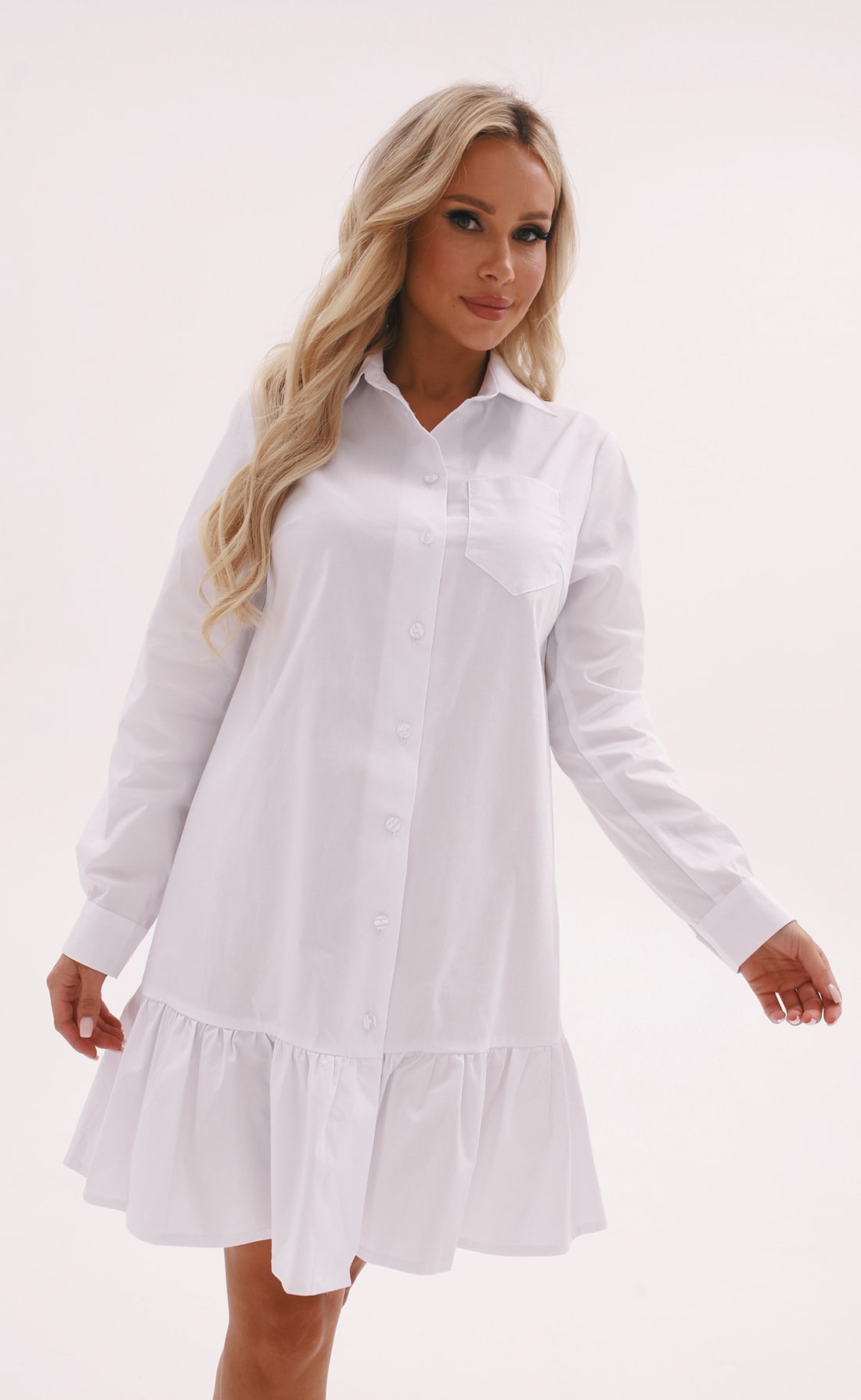 Платье-рубашка с воланом Мэгги белый, Размер: 48 XL