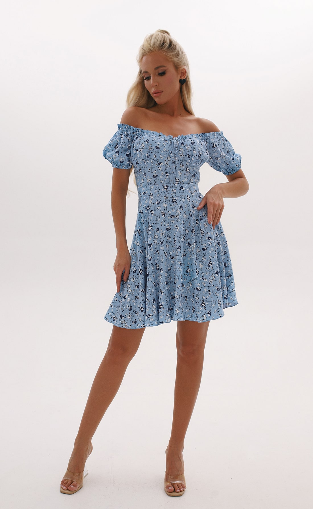 Платье мини Этель цветы голубой, Размер: 40 XS
