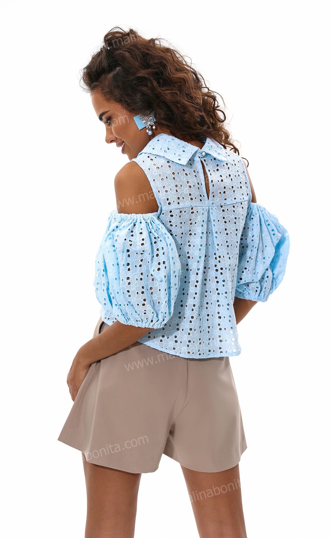 Блуза с открытыми плечами Холли шитье небесный, Размер: 46 L