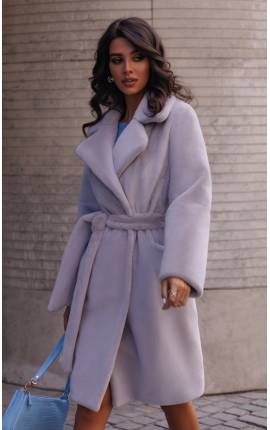 Пальто эко-мех с карманами, серый, Размер: 46 L