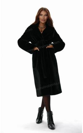 Пальто эко-мех длинное с накладными карманами черный, Размер: 48 XL