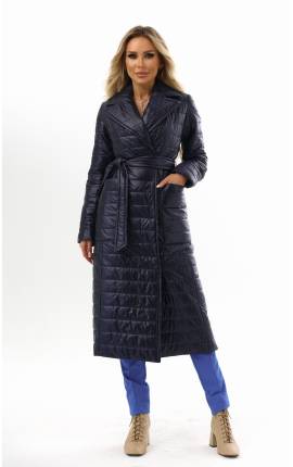 Пальто макси стеганое с накладными карманами синий, Размер: 48 XL