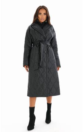Пальто миди стеганое волны на пуговицах черный, Размер: 48 XL