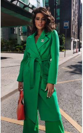 Пальто миди Мадрид, с поясом, зелёный, Размер: 46 L