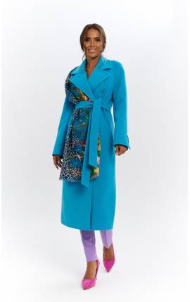 Пальто миди Мадрид, с поясом, лазурный, Размер: 46 L