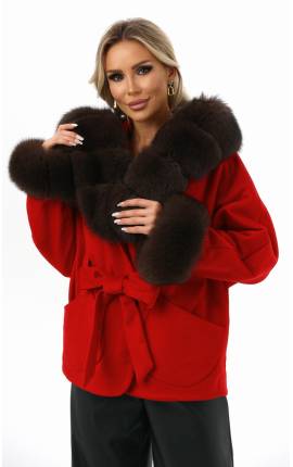 Пальто-пончо, с капюшоном, красный, Размер: Без размера