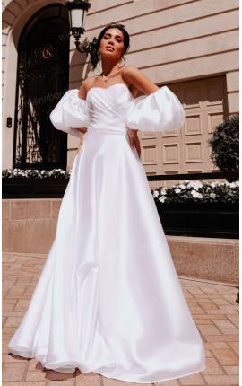 Платье в пол с объемным рукавом Риана белый, Размер: 42 S