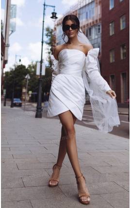 Платье мини с рукавом-фонарик Миса белый, Размер: 40 XS