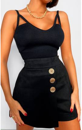 Шорты-юбка с пуговицами эко-замша черный, Размер: 48 XL