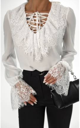 Блуза с кружевной отделкой Лав белый, Размер: 48 XL