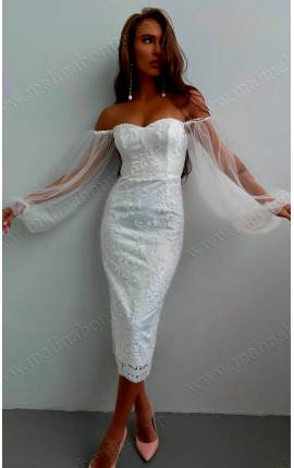 Платье-футляр с объемными рукавами Риджина белый, Размер: 40 XS