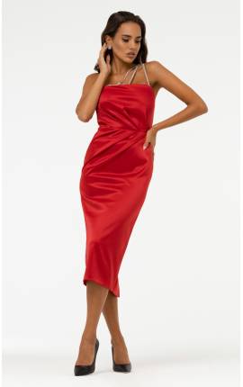 Платье-бюстье со стразами красный, Размер: 42 S