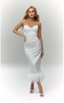 Платье миди корсетное Барлетта с перьями белый, Размер: 44 M