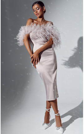 Платье-футляр Монтелла с перьями кремовый, Размер: 48 XL