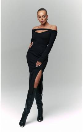 Платье-футляр с разрезом трикотаж Кимберли черный, Размер: 40 XS