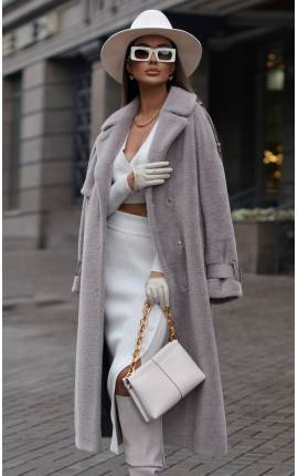 Пальто демисезонное экомех с кокеткой серый, Размер: 40 XS