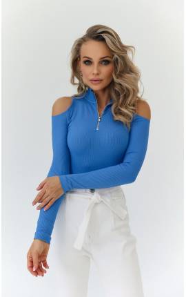 Блуза-боди с вырезами на плечах голубой, Размер: 48 XL