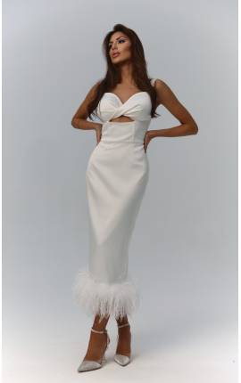Платье миди с перьями Сенже белый, Размер: 40 XS