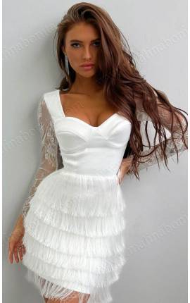 Платье мини кружево с бахромой Шанти белый, Размер: 40 XS