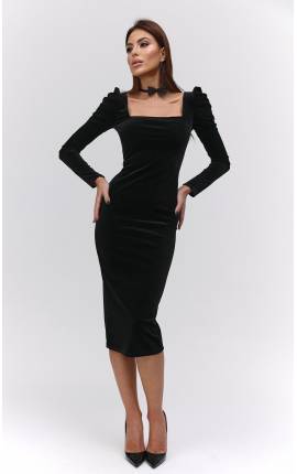 Платье-футляр, "Шарм", бархат, черный, Размер: 48 XL