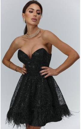 Платье мини Трейс с перьями черный, Размер: 42 S