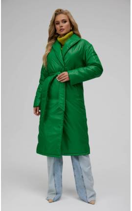 Пальто миди утепленное с разрезами зеленый, Размер: 44 M