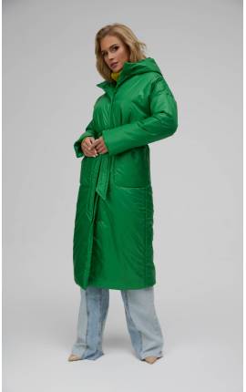 Пальто миди утепленное с карманами и капюшоном зеленый, Размер: 44 M