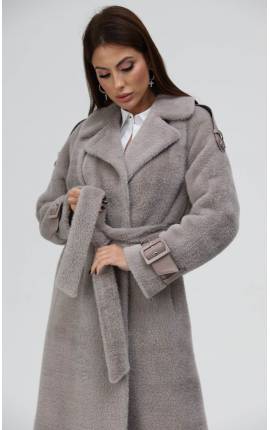 Пальто эко-мех зима с кокеткой серый, Размер: 44 M
