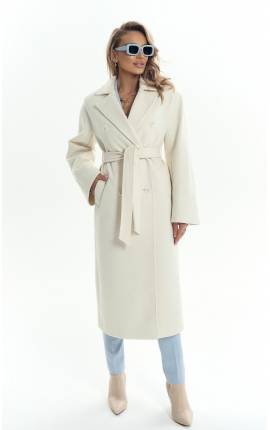 Пальто длинное свободного кроя с поясом молочный, Размер: 40 XS