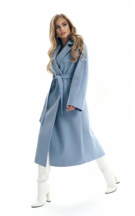 Пальто длинное свободного кроя с поясом голубой, Размер: 46 L