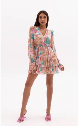 Платье мини в стиле Бохо цветы бежевый, Размер: 42 S