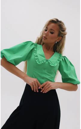 Блуза с акцентным воротником Альта зеленый , Размер: 40 XS