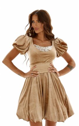 Платье мини с юбкой-колокол бархат золото, Размер: 48 XL